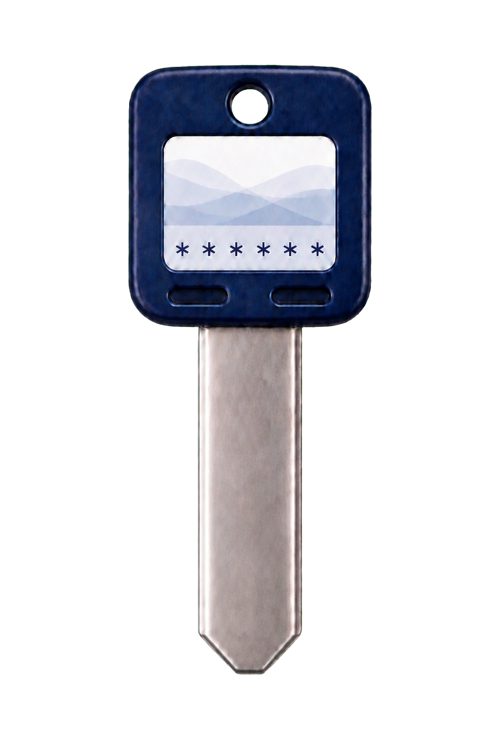 One blank mementom key with an anonymous image placeholder and masked private phrase